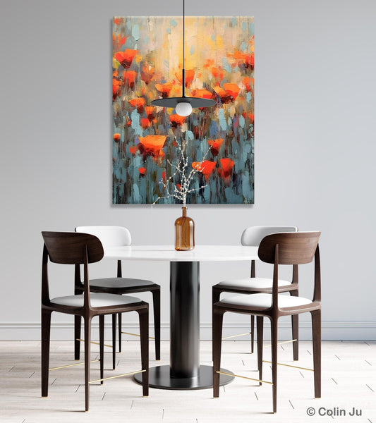 Flower Abstract Painting, Heavy Texture Wall Art, Acrylic Painting on Canvas, Canvas Painting Ideas for Dining Room, Original Abstract Art-ArtWorkCrafts.com
