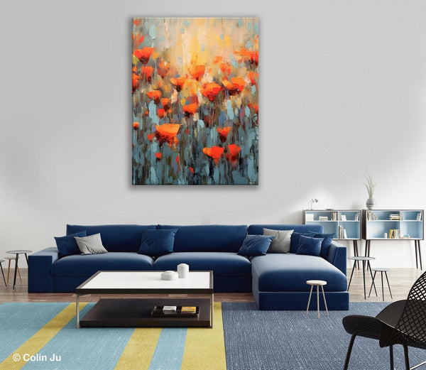 Flower Abstract Painting, Heavy Texture Wall Art, Acrylic Painting on Canvas, Canvas Painting Ideas for Dining Room, Original Abstract Art-ArtWorkCrafts.com