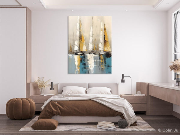 Large Painting Ideas for Living Room, Large Original Canvas Art for Bedroom, Sail Boat Canvas Painting, Modern Abstract Wall Art Paintings-ArtWorkCrafts.com