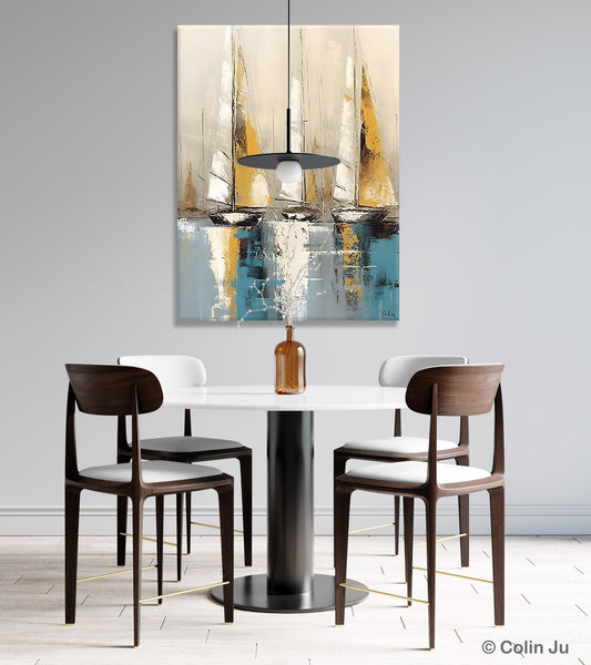 Large Painting Ideas for Living Room, Large Original Canvas Art for Bedroom, Sail Boat Canvas Painting, Modern Abstract Wall Art Paintings-ArtWorkCrafts.com