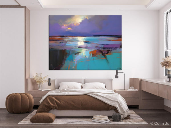 Abstract Landscape Painting on Canvas, Large Paintings for Bedroom, Oversized Contemporary Wall Art Paintings, Extra Large Original Artwork-ArtWorkCrafts.com