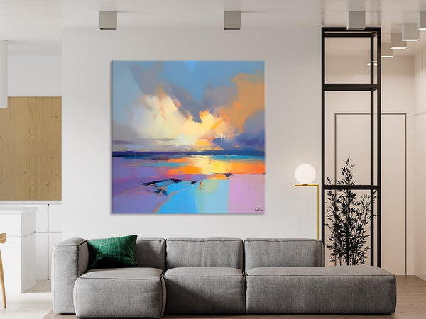 Sunrise Landscape Acrylic Art, Landscape Canvas Art, Original Abstract Art, Hand Painted Canvas Art, Large Abstract Painting for Living Room-ArtWorkCrafts.com