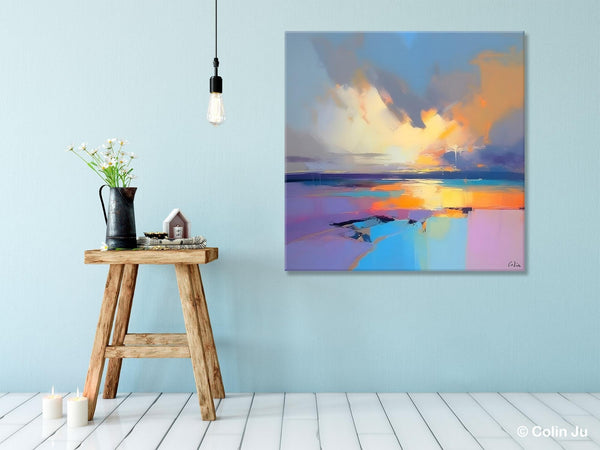 Sunrise Landscape Acrylic Art, Landscape Canvas Art, Original Abstract Art, Hand Painted Canvas Art, Large Abstract Painting for Living Room-ArtWorkCrafts.com