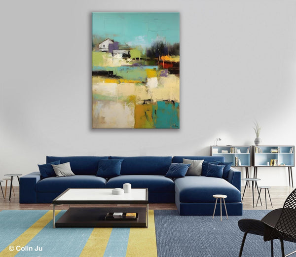 Landscape Canvas Paintings for Dining Room, Extra Large Modern Wall Art, Acrylic Painting on Canvas, Original Landscape Abstract Painting-ArtWorkCrafts.com