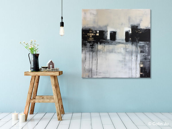 Contemporary Canvas Art, Black Acrylic Artwork, Original Abstract Wall Art, Hand Painted Canvas Art, Extra Large Abstract Painting for Sale-ArtWorkCrafts.com