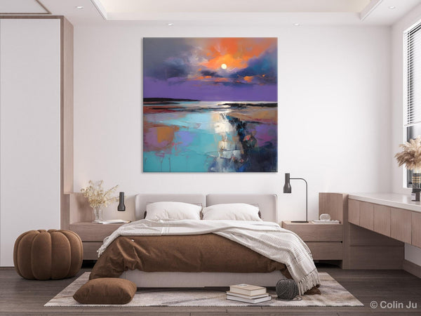 Landscape Canvas Art, Sunrise Landscape Acrylic Art, Original Abstract Art, Hand Painted Canvas Art, Large Abstract Painting for Living Room-ArtWorkCrafts.com