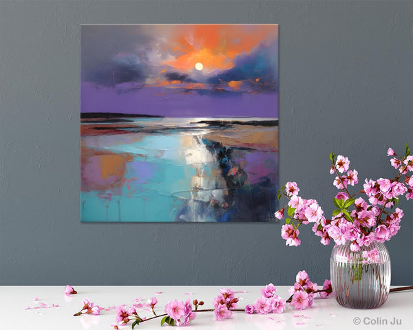 Landscape Canvas Art, Sunrise Landscape Acrylic Art, Original Abstract Art, Hand Painted Canvas Art, Large Abstract Painting for Living Room-ArtWorkCrafts.com