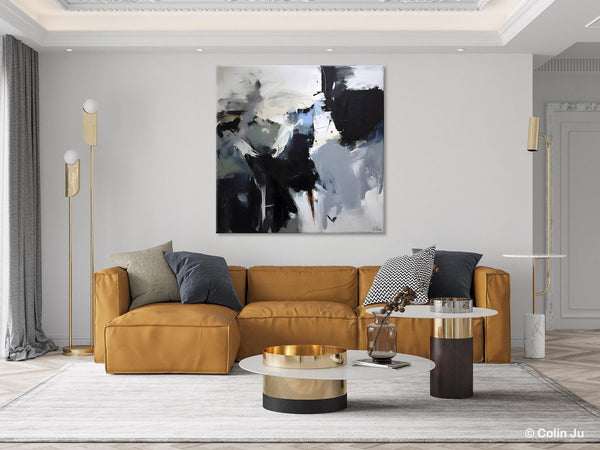 Extra Large Abstract Paintings for Dining Room, Black Modern Art Paintings, Original Modern Acrylic Artwork, Abstract Wall Art for Bedroom-ArtWorkCrafts.com