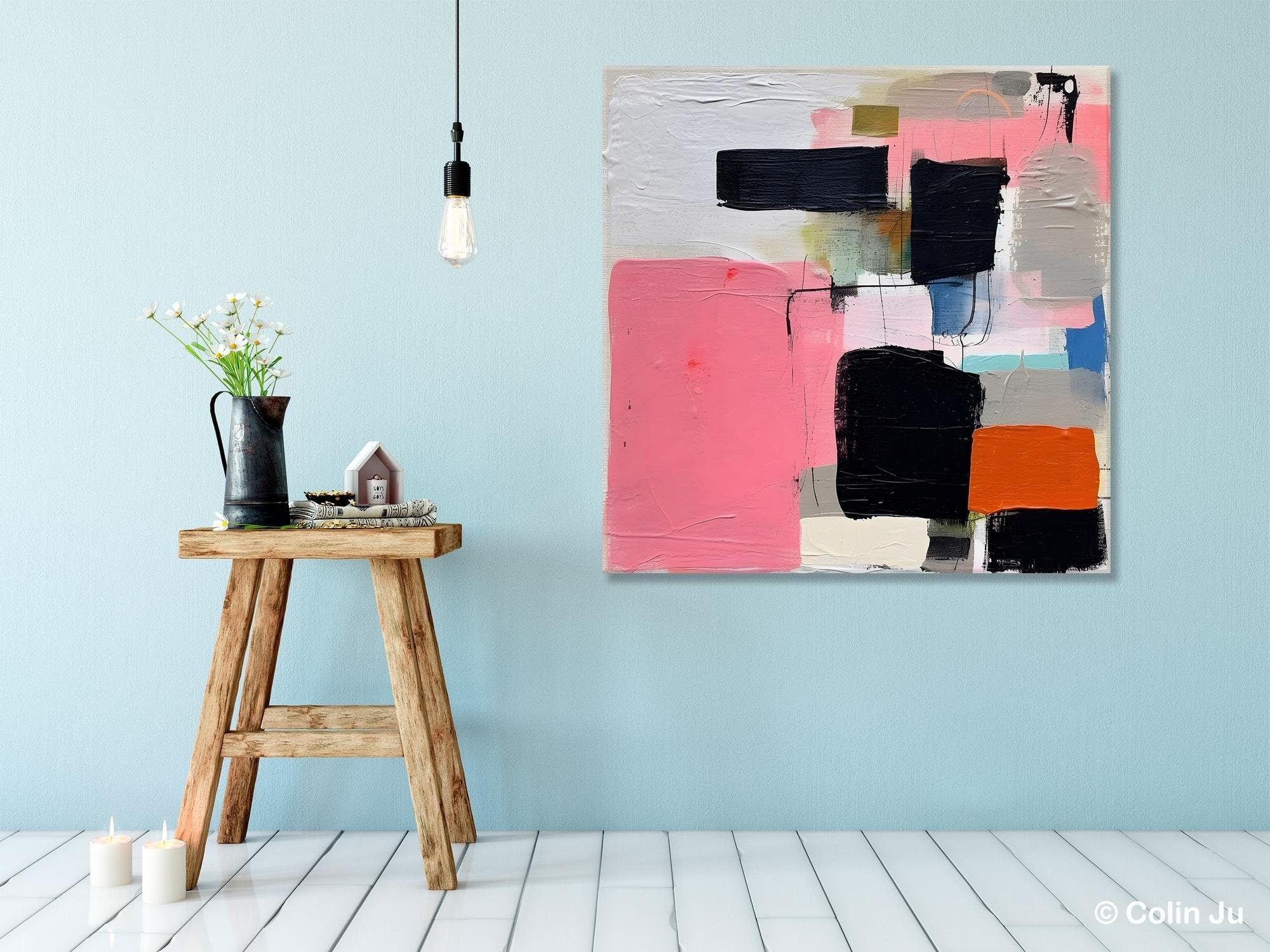 Modern Original Abstract Art, Large Wall Art for Bedroom, Geometric Modern Acrylic Art, Canvas Paintings for Sale, Contemporary Canvas Art-ArtWorkCrafts.com