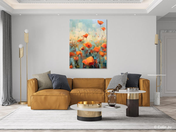 Flower Canvas Paintings, Flower Field Painting, Large Original Landscape Painting for Bedroom, Acrylic Paintings on Canvas, Hand Painted Art-ArtWorkCrafts.com
