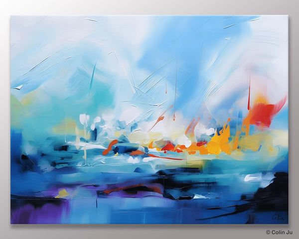 Hand Painted Canvas Art, Blue Original Wall Art Painting for Bedroom, Extra Large Modern Canvas Paintings, Acrylic Paintings on Canvas-ArtWorkCrafts.com