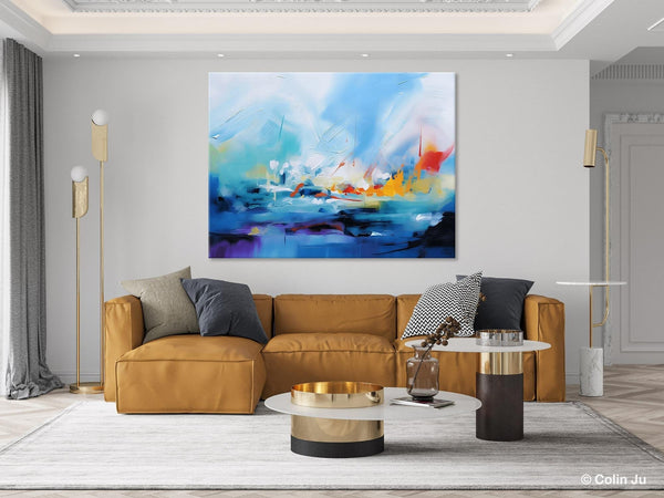 Hand Painted Canvas Art, Blue Original Wall Art Painting for Bedroom, Extra Large Modern Canvas Paintings, Acrylic Paintings on Canvas-ArtWorkCrafts.com