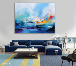 Hand Painted Canvas Art, Blue Original Wall Art Painting for Bedroom, Extra Large Modern Canvas Paintings, Acrylic Paintings on Canvas-ArtWorkCrafts.com