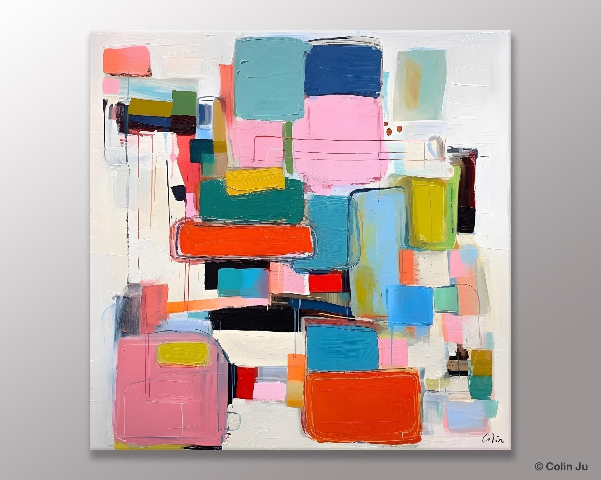 Original Abstract Wall Art, Geometric Modern Acrylic Art, Large Abstract Art for Bedroom, Modern Canvas Paintings, Contemporary Canvas Art-ArtWorkCrafts.com