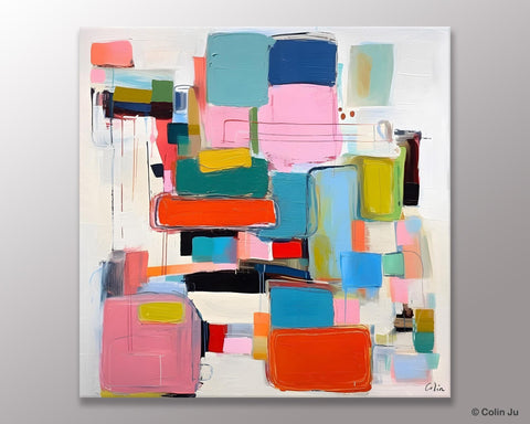 Original Abstract Wall Art, Geometric Modern Acrylic Art, Large Abstract Art for Bedroom, Modern Canvas Paintings, Contemporary Canvas Art-ArtWorkCrafts.com