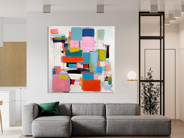 Original Abstract Wall Art, Geometric Modern Acrylic Art, Large Abstract Art for Bedroom, Modern Canvas Paintings, Contemporary Canvas Art-ArtWorkCrafts.com