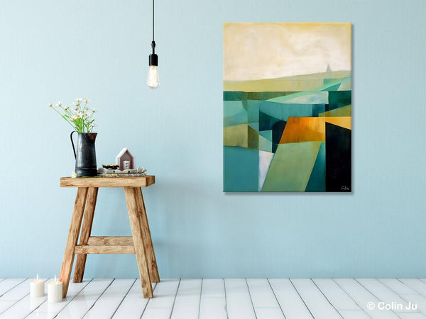 Landscape Canvas Paintings for Bedroom, Large Geometric Abstract Painting, Acrylic Painting on Canvas, Original Landscape Abstract Painting-ArtWorkCrafts.com