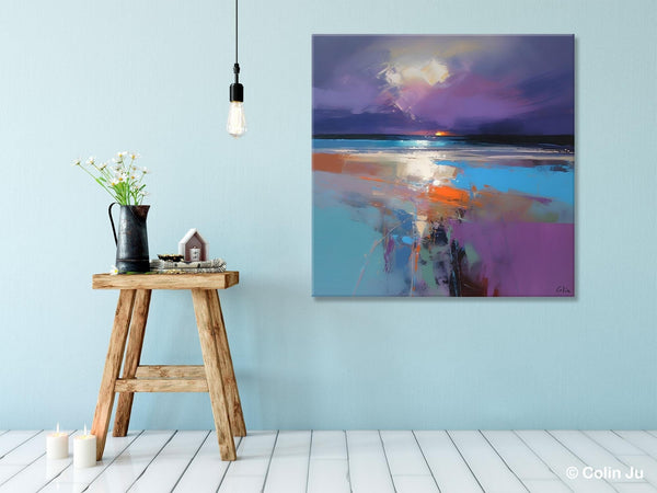 Original Abstract Art, Hand Painted Canvas Art, Landscape Canvas Art, Sunrise Landscape Acrylic Art, Large Abstract Painting for Living Room-ArtWorkCrafts.com