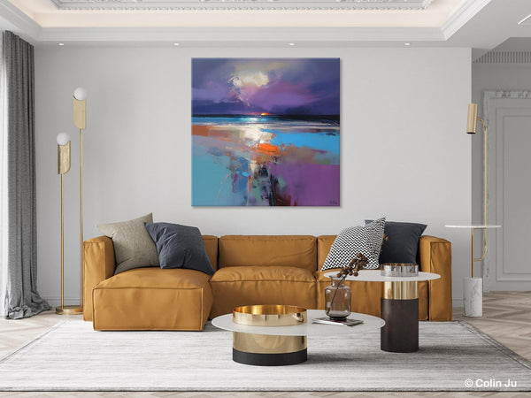 Original Abstract Art, Hand Painted Canvas Art, Landscape Canvas Art, Sunrise Landscape Acrylic Art, Large Abstract Painting for Living Room-ArtWorkCrafts.com