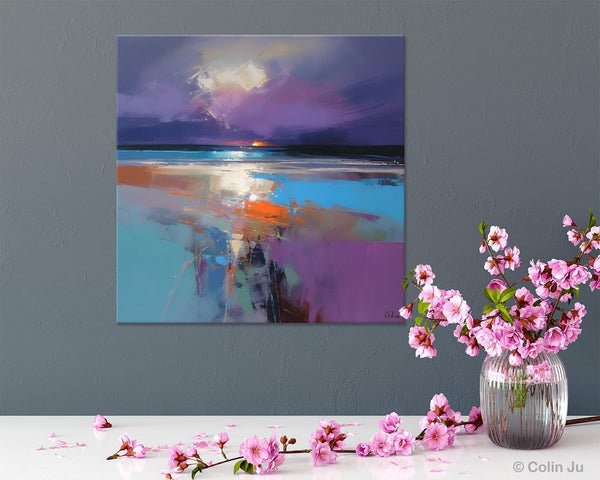 Original Abstract Art, Hand Painted Canvas Art, Landscape Canvas Art, Sunrise Landscape Acrylic Art, Large Abstract Painting for Living Room-ArtWorkCrafts.com
