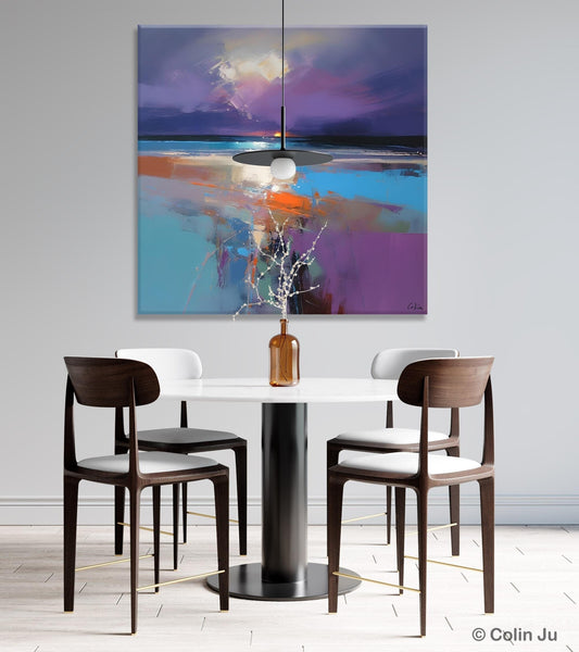 Original Abstract Art, Hand Painted Canvas Art, Landscape Canvas Art, Sunrise Landscape Acrylic Art, Large Abstract Painting for Living Room-ArtWorkCrafts.com