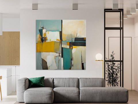 Abstract Painting for Bedroom, Original Modern Wall Art Paintings, Geometric Modern Acrylic Paintings, Oversized Contemporary Canvas Art-ArtWorkCrafts.com