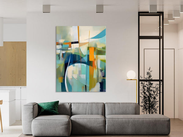 Large Geometric Abstract Painting, Acrylic Painting on Canvas, Landscape Canvas Paintings for Bedroom, Original Landscape Abstract Painting-ArtWorkCrafts.com