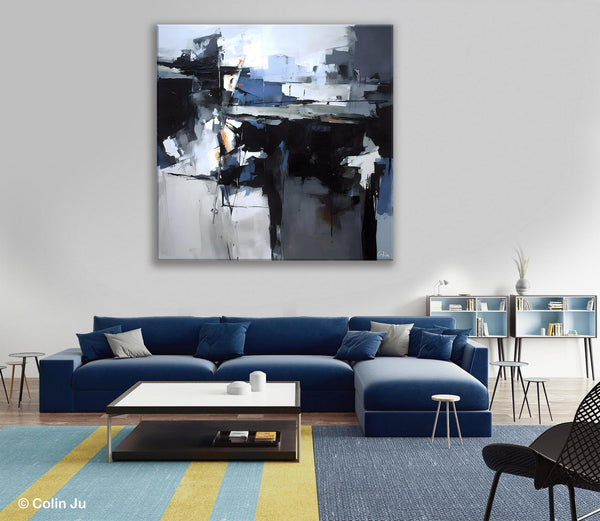 Original Modern Wall Art on Canvas, Black Contemporary Canvas Art, Modern Acrylic Artwork for Sale, Large Abstract Painting for Bedroom-ArtWorkCrafts.com