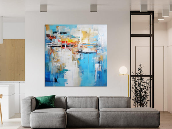 Blue Abstract Painting for Bedroom, Original Modern Wall Paintings, Contemporary Canvas Art, Modern Acrylic Artwork, Buy Paintings Online-ArtWorkCrafts.com