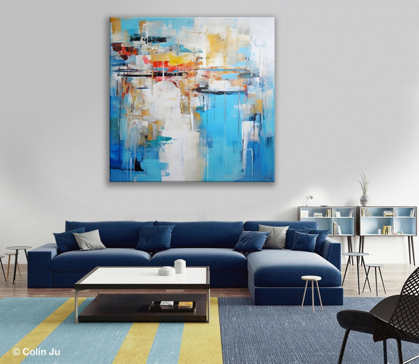 Blue Abstract Painting for Bedroom, Original Modern Wall Paintings, Contemporary Canvas Art, Modern Acrylic Artwork, Buy Paintings Online-ArtWorkCrafts.com