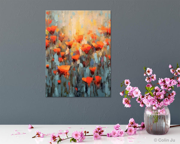 Flower Abstract Painting, Heavy Texture Wall Art, Acrylic Painting on Canvas, Canvas Painting Ideas for Dining Room, Original Abstract Art-ArtWorkCrafts.com