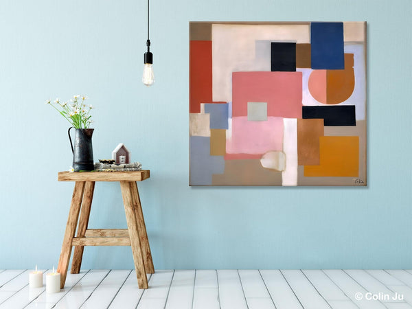 Geometric Abstract Art, Original Abstract Wall Art, Contemporary Acrylic Paintings, Hand Painted Canvas Art, Large Abstract Art for Bedroom-ArtWorkCrafts.com