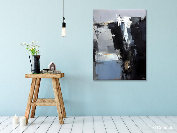 Extra Large Paintings for Bedroom, Black Contemporary Wall Art, Abstract Wall Paintings, Hand Painted Canvas Art, Original Modern Painting-ArtWorkCrafts.com