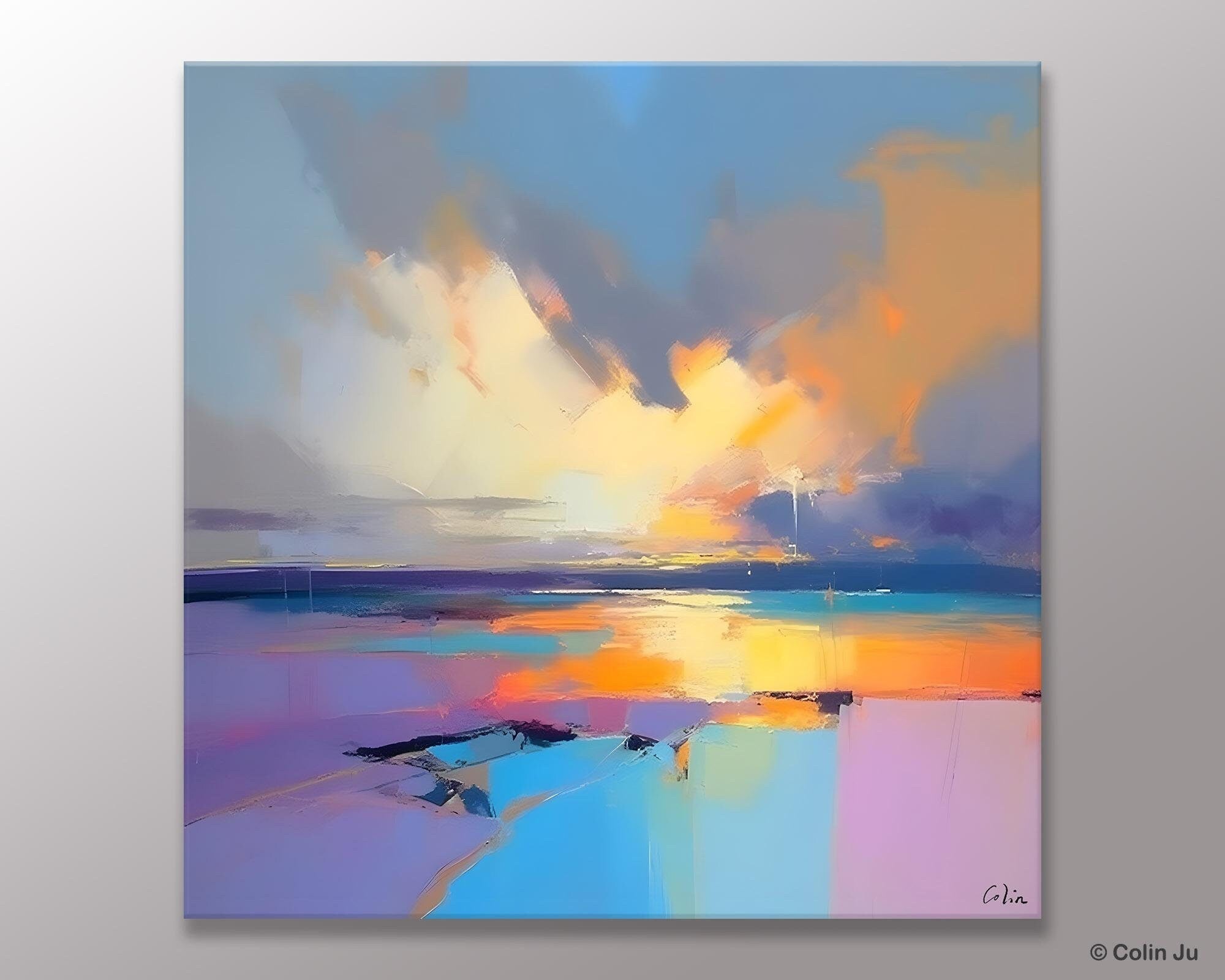 Sunrise Landscape Acrylic Art, Landscape Canvas Art, Original Abstract Art, Hand Painted Canvas Art, Large Abstract Painting for Living Room-ArtWorkCrafts.com