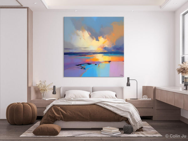 Sunrise Landscape Acrylic Art, Landscape Canvas Art, Original Abstract Art, Hand Painted Canvas Art, Large Abstract Painting for Living Room-ArtWorkCrafts.com