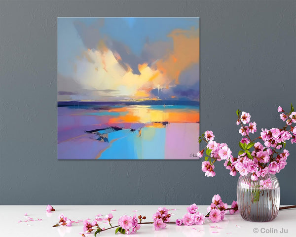 Sunrise Landscape Acrylic Art, Landscape Canvas Art, Original Abstract Art, Hand Painted Canvas Art, Large Abstract Painting for Living Room-ArtWorkCrafts.com