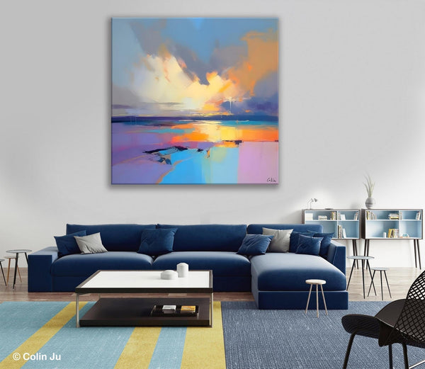 Sunrise Landscape Acrylic Art, Landscape Canvas Art, Original Abstract Art, Hand Painted Canvas Art, Large Abstract Painting for Living Room-ArtWorkCrafts.com