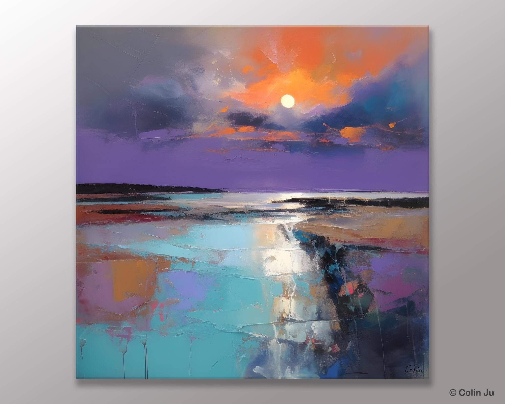 Landscape Canvas Art, Sunrise Landscape Acrylic Art, Original Abstract Art, Hand Painted Canvas Art, Large Abstract Painting for Living Room-ArtWorkCrafts.com