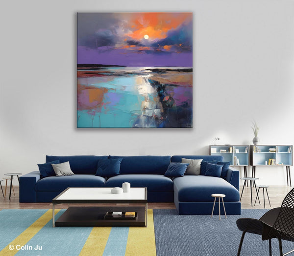 Landscape Canvas Art, Sunrise Landscape Acrylic Art, Original Abstract Art, Hand Painted Canvas Art, Large Abstract Painting for Living Room-ArtWorkCrafts.com