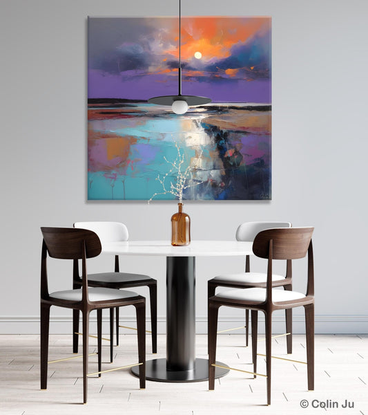 Landscape Canvas Art, Sunrise Landscape Acrylic Art, Original Abstract Art, Hand Painted Canvas Art, Large Abstract Painting for Living Room-ArtWorkCrafts.com