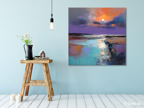 Landscape Canvas Art, Sunrise Landscape Acrylic Art, Original Abstract Art, Hand Painted Canvas Art, Large Abstract Painting for Living Room-ArtWorkCrafts.com