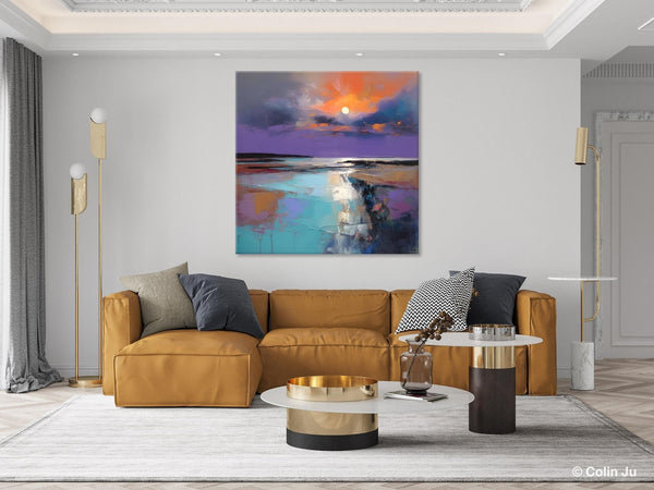 Landscape Canvas Art, Sunrise Landscape Acrylic Art, Original Abstract Art, Hand Painted Canvas Art, Large Abstract Painting for Living Room-ArtWorkCrafts.com