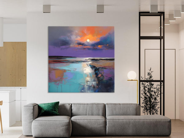 Landscape Canvas Art, Sunrise Landscape Acrylic Art, Original Abstract Art, Hand Painted Canvas Art, Large Abstract Painting for Living Room-ArtWorkCrafts.com