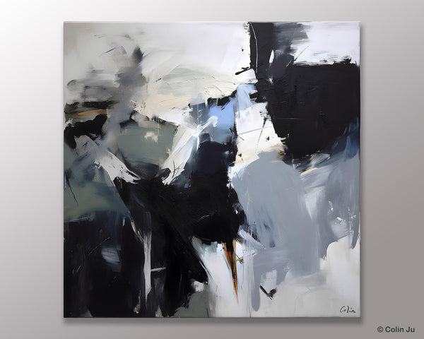 Extra Large Abstract Paintings for Dining Room, Black Modern Art Paintings, Original Modern Acrylic Artwork, Abstract Wall Art for Bedroom-ArtWorkCrafts.com