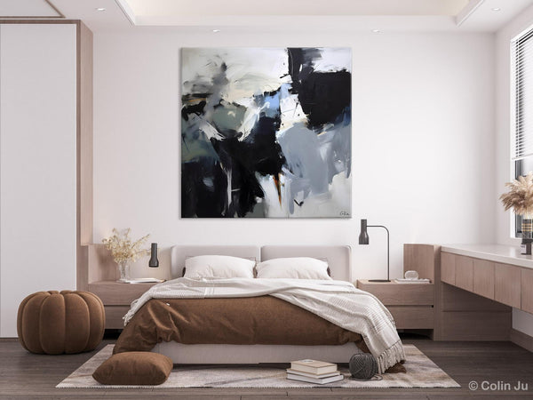 Extra Large Abstract Paintings for Dining Room, Black Modern Art Paintings, Original Modern Acrylic Artwork, Abstract Wall Art for Bedroom-ArtWorkCrafts.com