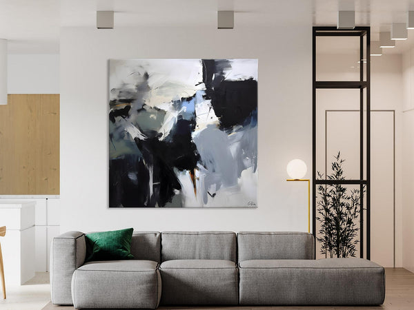 Extra Large Abstract Paintings for Dining Room, Black Modern Art Paintings, Original Modern Acrylic Artwork, Abstract Wall Art for Bedroom-ArtWorkCrafts.com