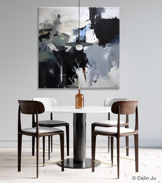 Extra Large Abstract Paintings for Dining Room, Black Modern Art Paintings, Original Modern Acrylic Artwork, Abstract Wall Art for Bedroom-ArtWorkCrafts.com