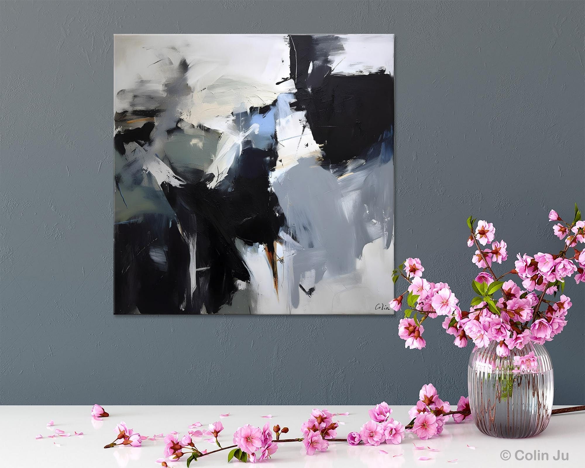 Extra Large Abstract Paintings for Dining Room, Black Modern Art Paintings, Original Modern Acrylic Artwork, Abstract Wall Art for Bedroom-ArtWorkCrafts.com