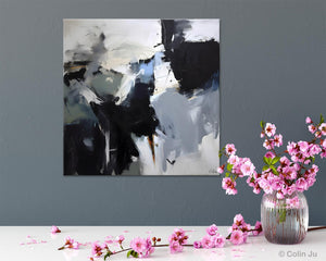 Extra Large Abstract Paintings for Dining Room, Black Modern Art Paintings, Original Modern Acrylic Artwork, Abstract Wall Art for Bedroom-ArtWorkCrafts.com