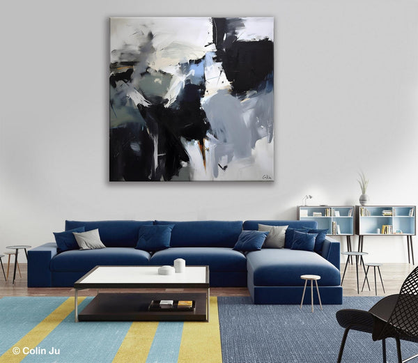 Extra Large Abstract Paintings for Dining Room, Black Modern Art Paintings, Original Modern Acrylic Artwork, Abstract Wall Art for Bedroom-ArtWorkCrafts.com